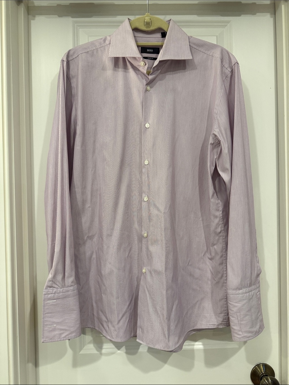 Boss Men's Dress Shirt - Pale Lavender Striped